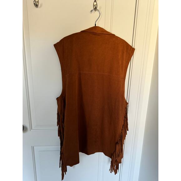Anthropologie Andersen & Lauth Faux Suede Open Front Fringe Vest Western Boho - Picture 3 of 6
